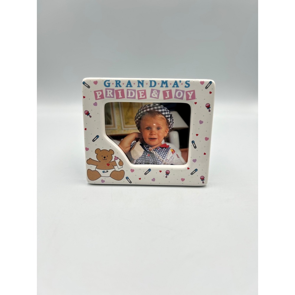 Vintage Ganz Ceramic Picture Frame Grandmas Pride and Joy Teddy Bear White Pink